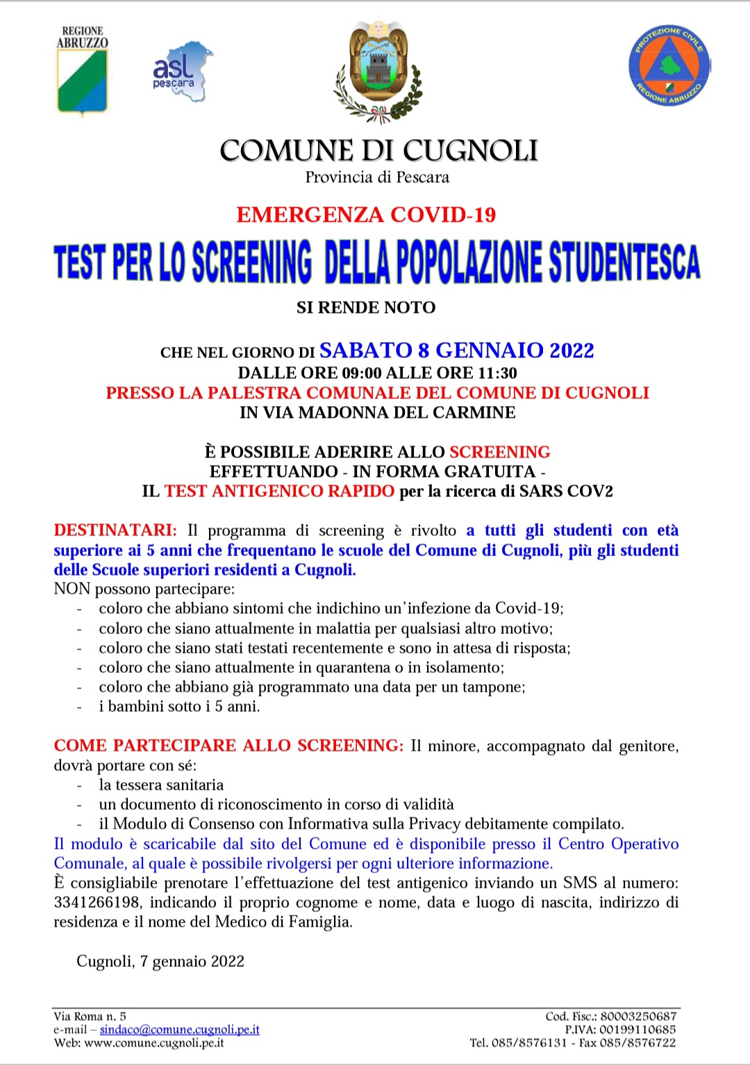 Screening Popolazione Studentesca - 8 GENNAIO 2022